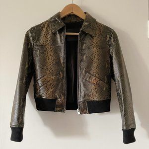 All Saints Leather Snake Print Cropped Bomber US 4